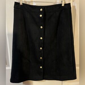 Loft Ann Taylor Women’s Black Faux Suede Midi Skirt Button Front Lined Size 12